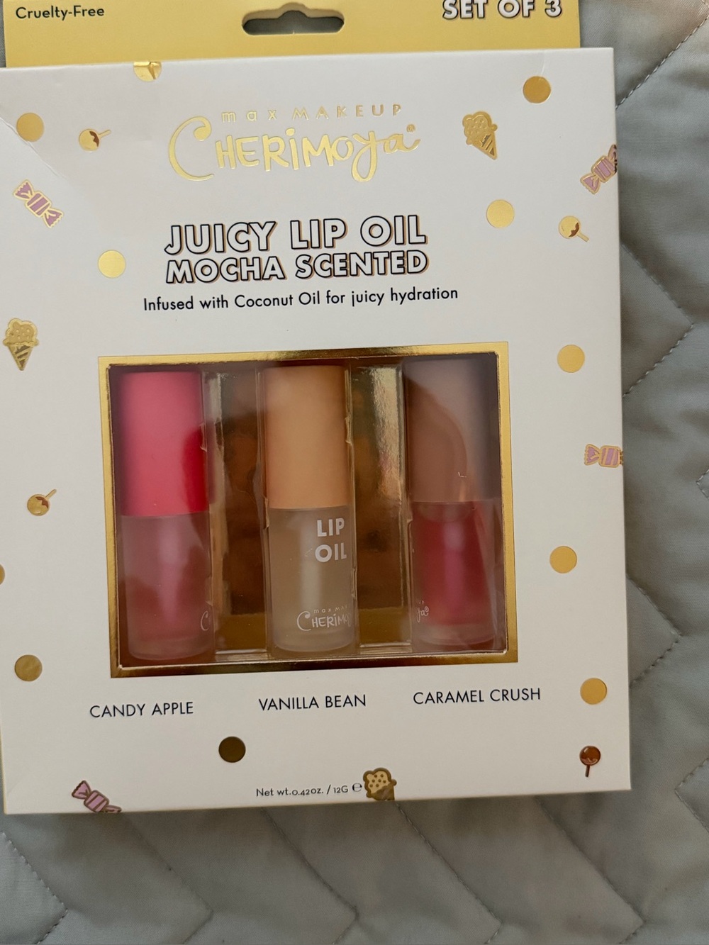 Cherimoya Juicy Lip Oil Set - Candy Apple, Vanilla Bean & Caramel Crush